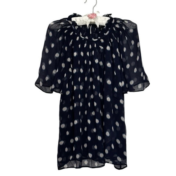 NEW J. CREW Crinkle chiffon smocked top in ombré‎ dot navy & white size small - Picture 4 of 10